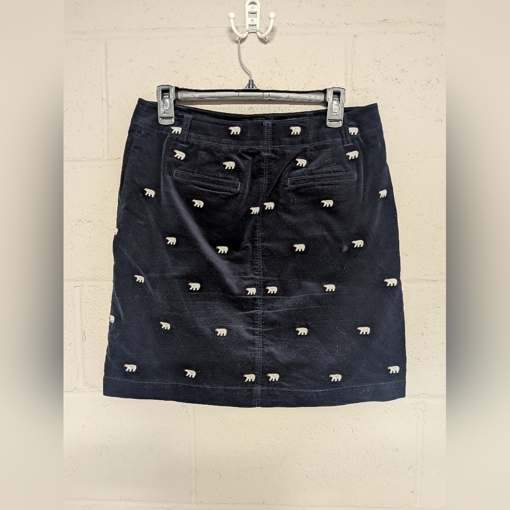 Navy Blue Polar Bear-Embroidered Velveteen Skirt, Talbots Petite, 6P - Picture 4 of 6